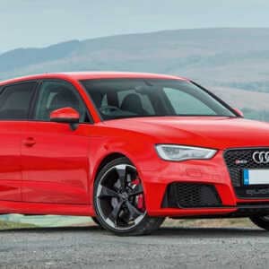 Red Audi TTRS parked in mountains with Syvecs Audi TTRS 8v ecu