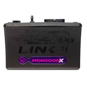 Black Link ecu for motorsport with a white background, Link G4X MonsoonX ECU
